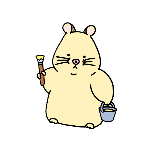 筆とバケツを持ったネネのイラスト｜Canvaでメッセージカードを作成する記事のイメージ画像